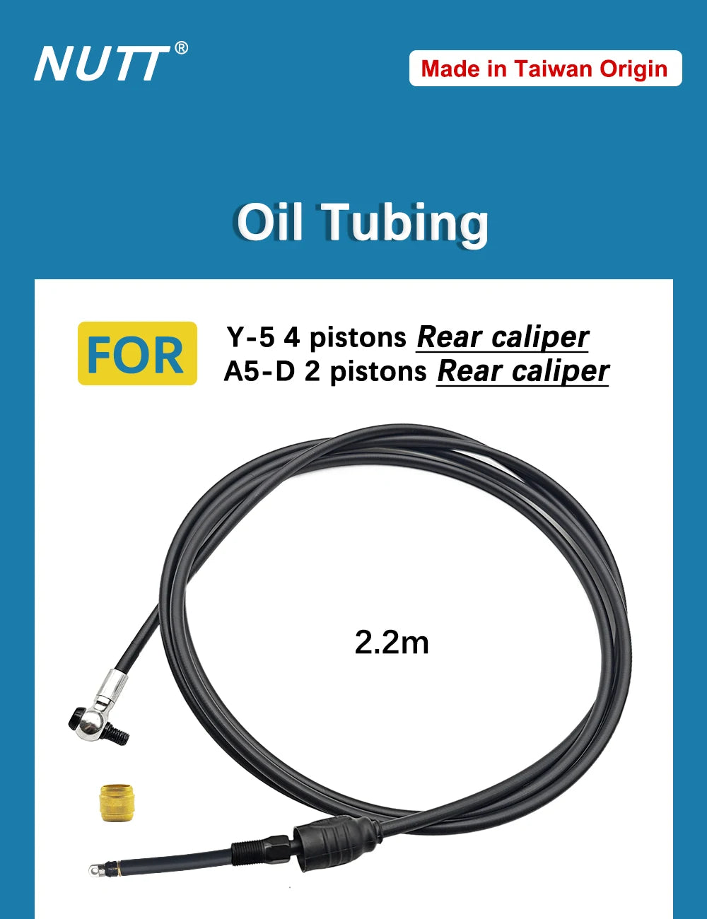 NUTT Y-5 A5-D tubo de aceite 1,35 m 2,2 m para Scooter E-bike pinzas eléctricas tubo de aceite aguja de aceite cabeza de oliva tapa de goma junta plateada
