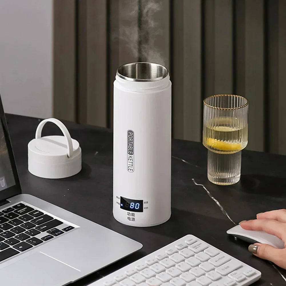 Hervidores eléctricos de 450ML, hervidor portátil para té y café, taza térmica para hervir agua de viaje, botella de agua antiescaldaduras, menú en inglés