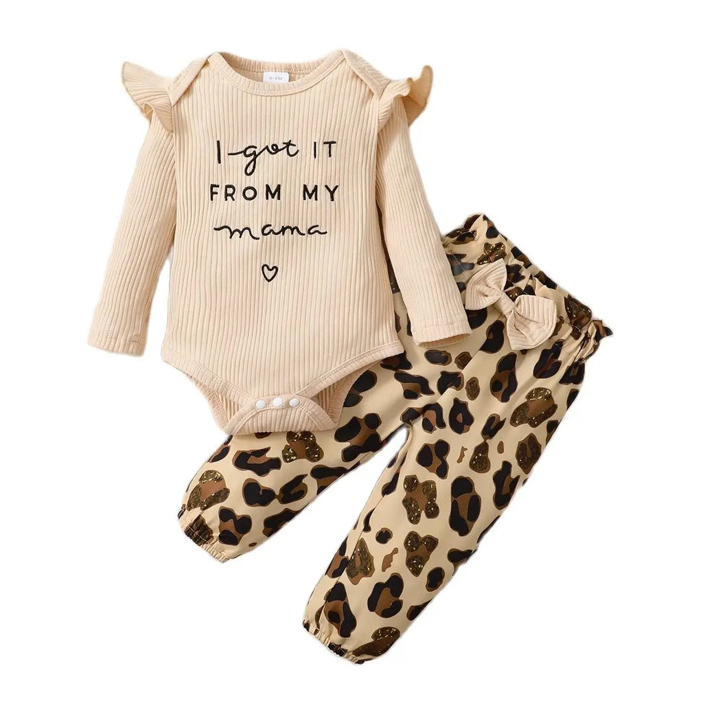 Conjunto de ropa para niña recién nacida de 0 a 18 meses, mono de manga larga, pantalones de leopardo y diadema, 3 uds., trajes de moda de otoño para niño niña
