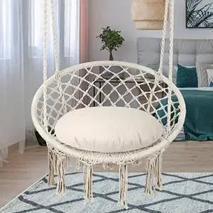 Silla Columpio de macramé para exteriores, hamaca de cuerda tejida a mano, hamaca con parada en Y para el hogar, dormitorio, Patio, terraza Y jardín interior