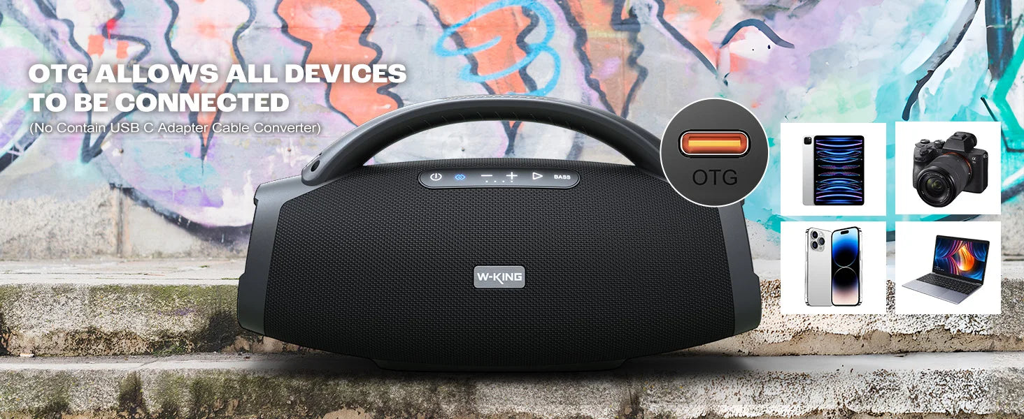 Altavoz Bluetooth W-KING X20 de 200W RMS, Gran Altavoz Portátil para Exteriores, 5 Unidades/3 Vías/Subwoofer de 7.5 Pulgadas/Aplicación Personalizada, Bajos Potentes/Entrada para Guitarra