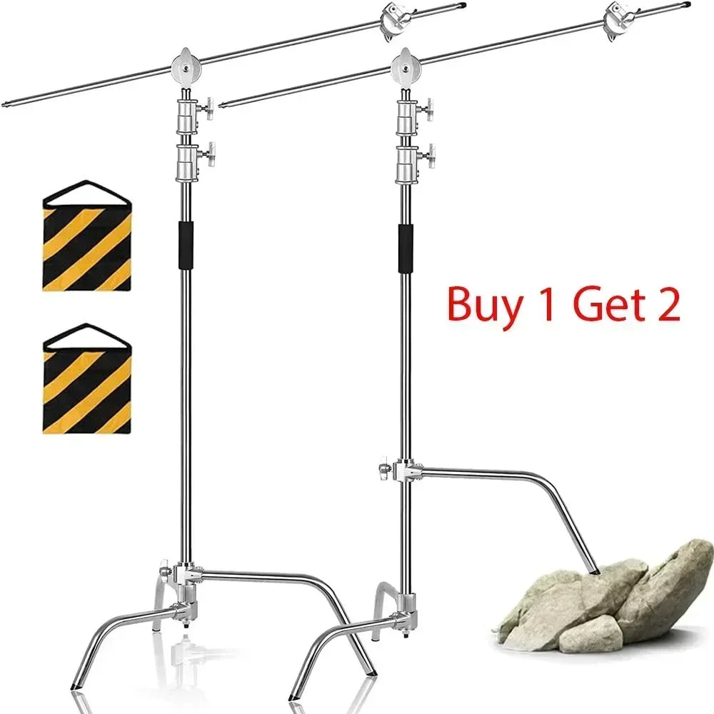 Kit de soporte C de acero inoxidable, soporte de luz con bolsa de peso, accesorios de estudio fotográfico, varilla de extensión, brazo cruzado de 2,49 M de longitud