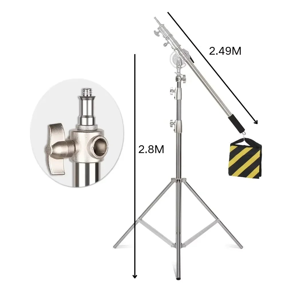 Kit de soporte C de acero inoxidable, soporte de luz con bolsa de peso, accesorios de estudio fotográfico, varilla de extensión, brazo cruzado de 2,49 M de longitud