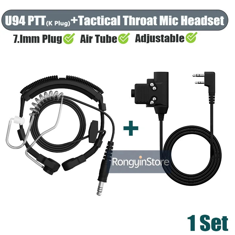 Baofeng Walkie Talkie micrófono de alta resistencia U94 PTT cuello micrófono de garganta auricular Radio Nato auriculares tácticos para Radios Kenwood HYT