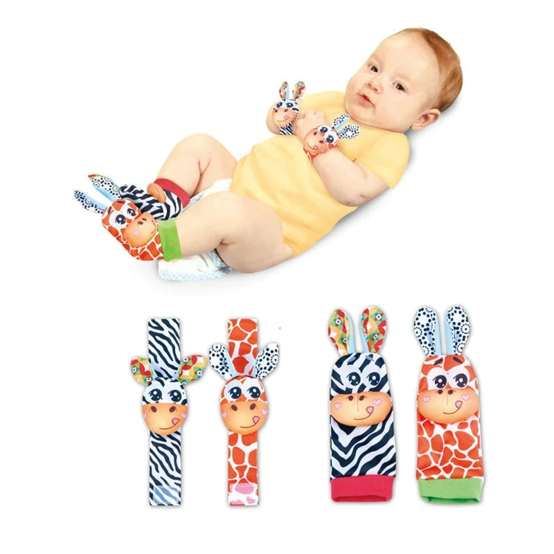 Sonajeros de muñeca para bebé, calcetines de animales para recién nacidos, buscador de pies, correa para la muñeca, calcetines para bebé, juguetes sensoriales, juguetes para bebé de 0 a 12 meses, regalo