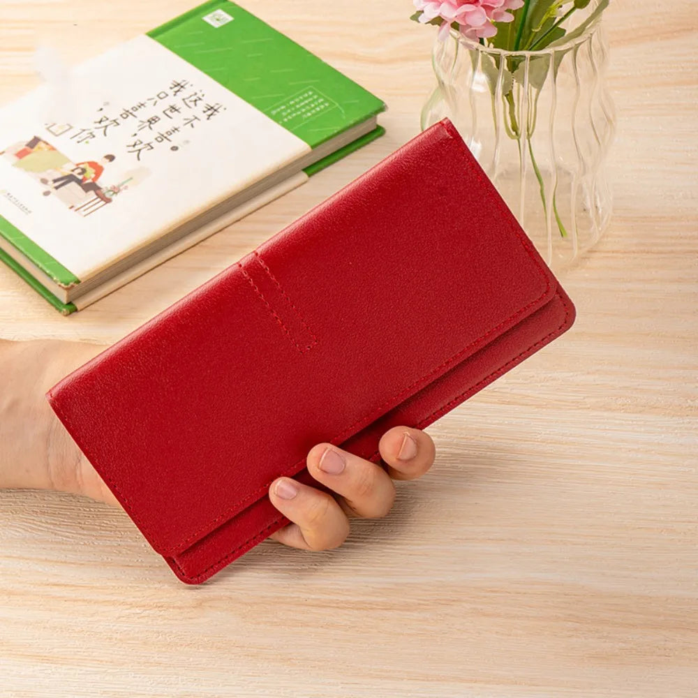 Carteras portátiles de cuero PU para mujer, carteras finas de gran capacidad de Color sólido, Mini cartera para mujer
