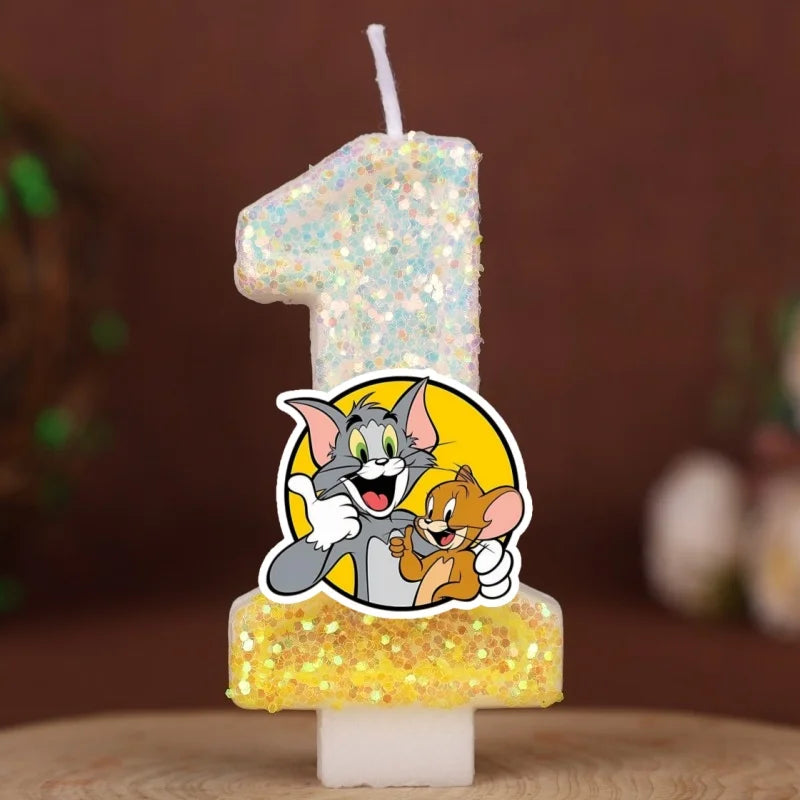 Velas con Números de Anime Tom y Jerry, Decoración para Pastel de Cumpleaños, Figura de Anime, Artículos para Pastel de Feliz Año Nuevo, Regalos