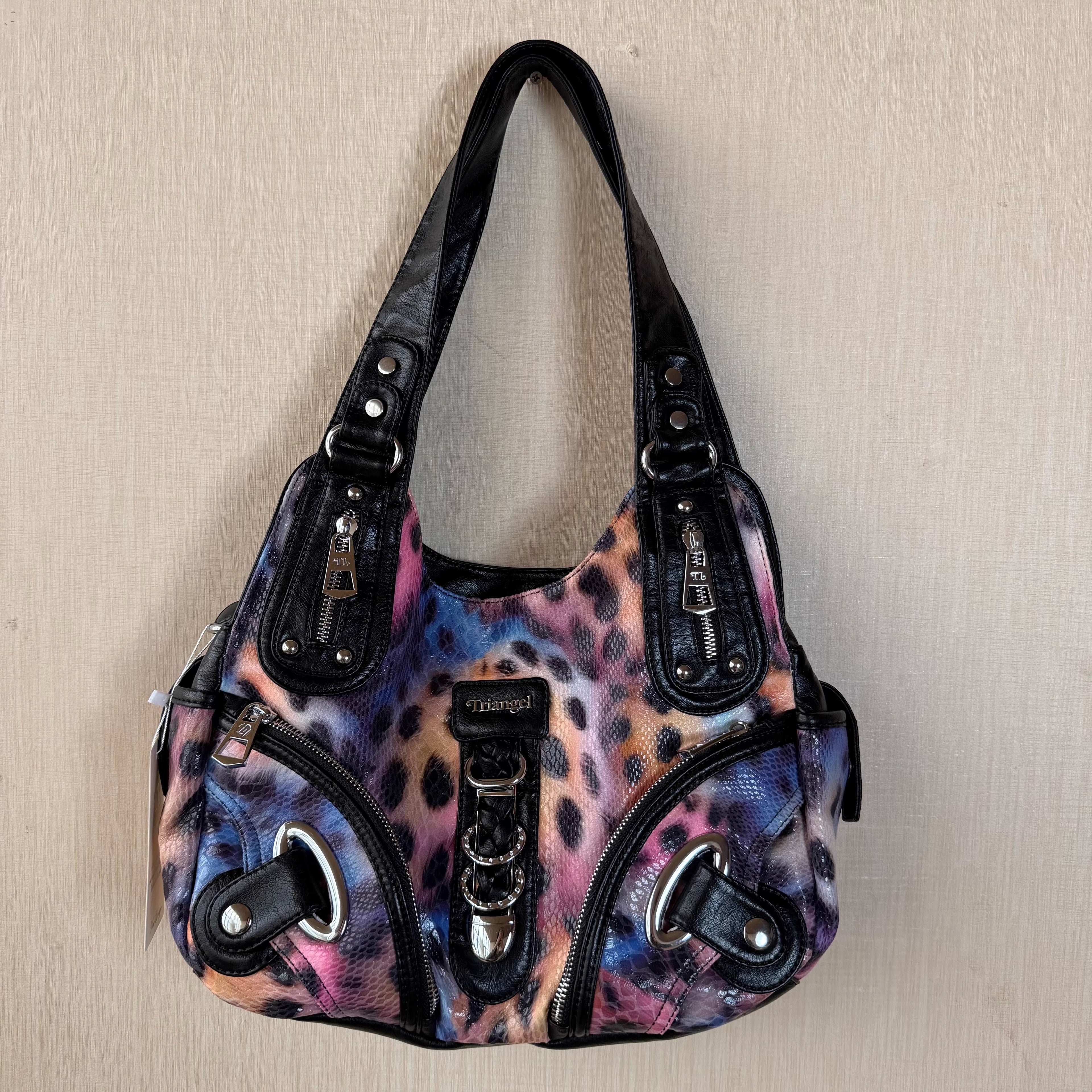 Bolsos de Mano Vintage con Estampado de Leopardo para Mujer, Estilo Punk Biker Y2K, Bolso de Hombro con Asa Superior, Bolsos de Axila para Dama, con Múltiples Bolsillos