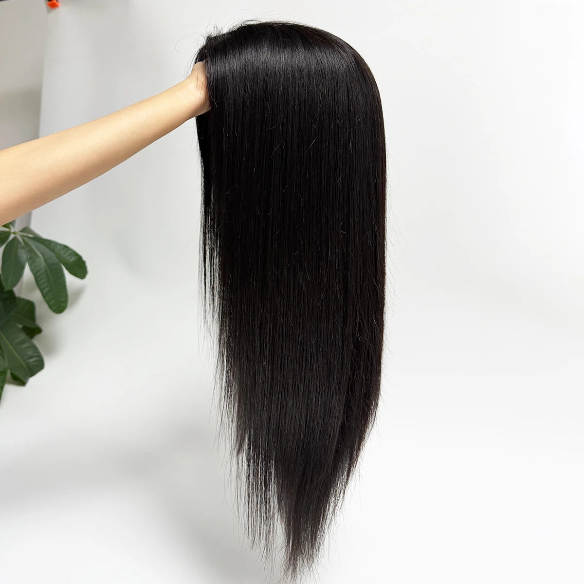 Peluca de cabello humano liso de 20 pulgadas de largo con base de seda de 10x12 cm, peluca de cabello humano virgen con base frontal de PU Bio, lista para usar.