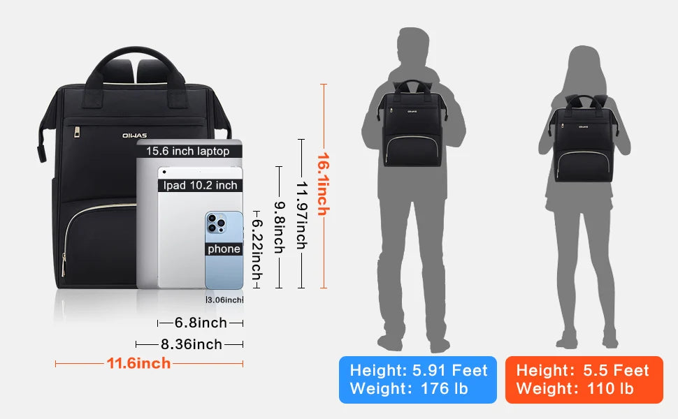 Mochila de almuerzo OIWAS para mujer, mochila para ordenador portátil de 15,6 pulgadas, mochila térmica con puerto USB, para hombres, viajes, trabajo, picnics, senderismo
