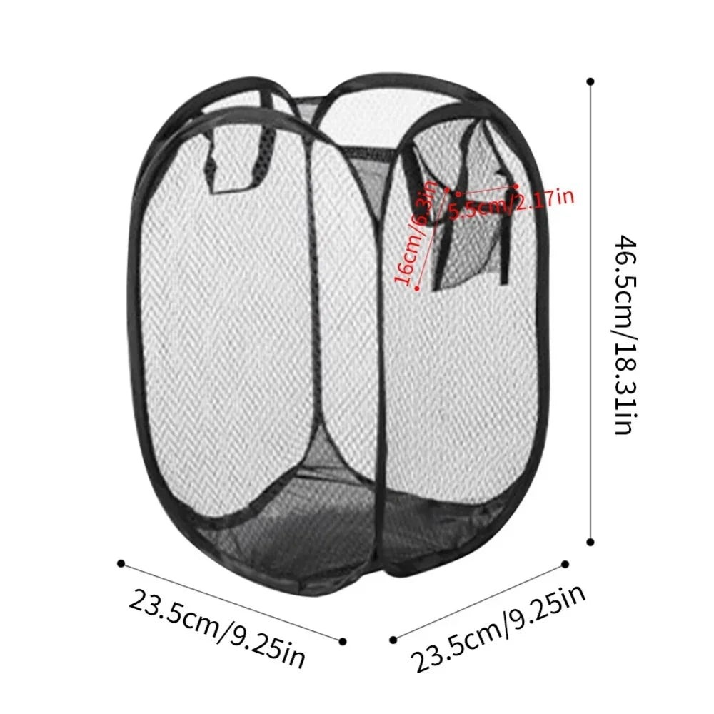 Cesto de lavandería emergente de malla portátil, cesta de lavandería plegable y transpirable de apertura amplia que ahorra espacio, artículos de baño de viaje para dormitorio