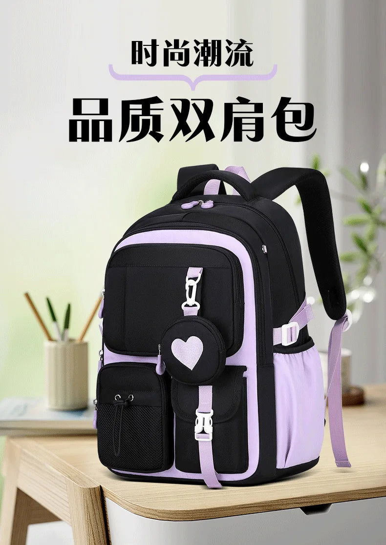 Mochila escolar con estampado de amor, estuche para lápices, bolsa de almuerzo, juego de tres piezas, tela de nailon impermeable, mochila de moda para niños, niñas y adolescentes.