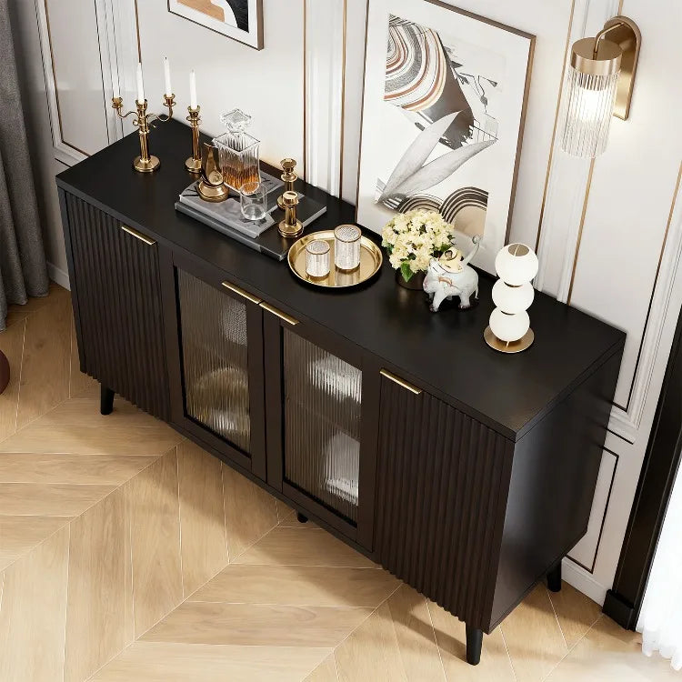 Mueble Grande para Cafetería con Cajones para Almacenamiento de Vino, Aparador Acanalado, Mueble Geométrico para Comedor, Cocina, Hogar, Sala de Estar