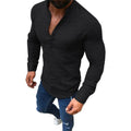 Top de manga larga para hombre, camisa de manga larga ajustada informal con botones suaves en la parte delantera, Color liso, manga larga para hombre