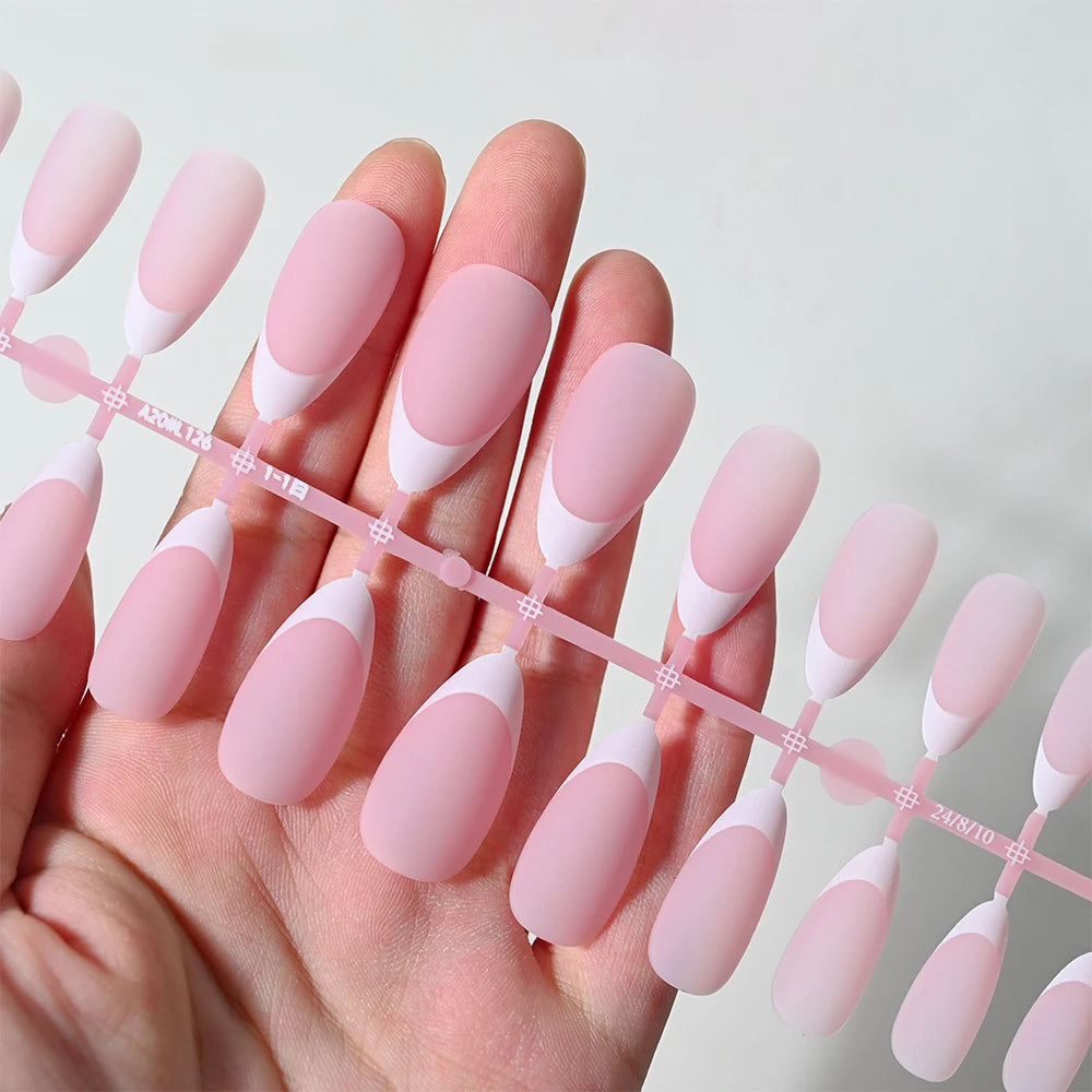 120 Uñas Acrílicas Francesas Cuadradas Medianas y Largas, Uñas Postizas Francesas de Cobertura Completa para Mujer, Uñas Postizas de Diferentes Tamaños