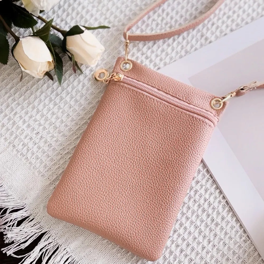 Mini bolso cruzado con patrón de Litchi de PU, carteras informales de Color dulce, bolsa de almacenamiento para teléfono móvil, bolso de hombro de un solo hombro