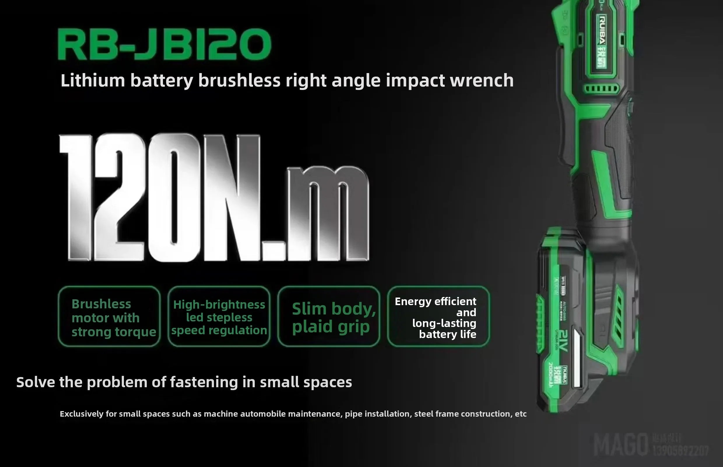 RUIBA-llave eléctrica inalámbrica sin escobillas, 3/8 pulgadas, 100NM, para batería Makita de 21V, destornillador, herramientas eléctricas, RB-JL100L