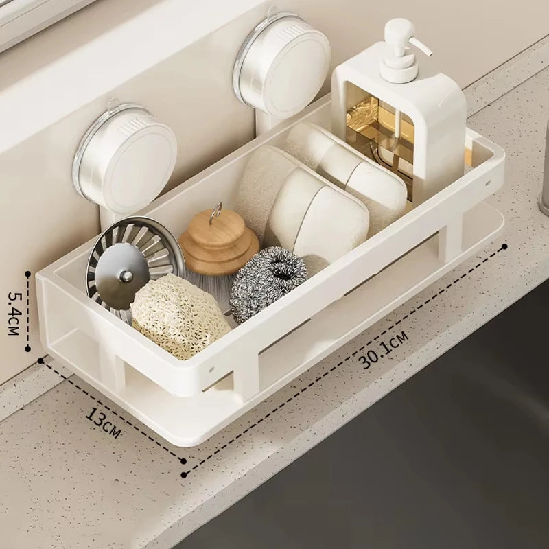 Estante de almacenamiento con ventosa, estante de almacenamiento montado en la pared sin perforaciones, ahorro de espacio, estante de almacenamiento para baño y cocina, soporte para esponja de cocina