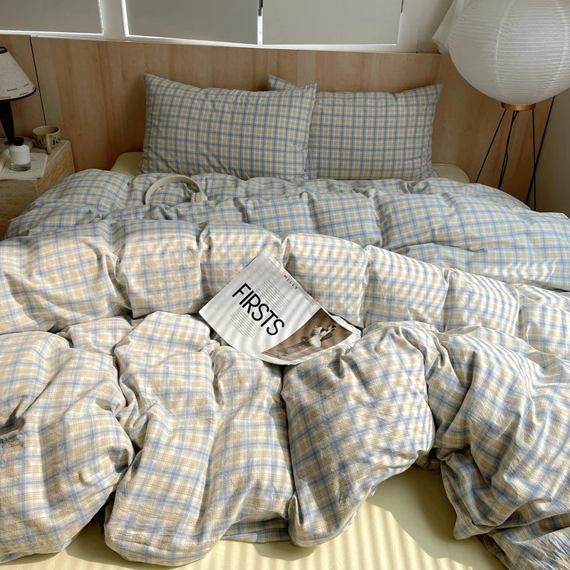 Juego de cama suave de algodón 100%, funda nórdica con estampado de rayas y funda de almohada, ropa de cama, colcha, fundas de almohada, juegos de edredón