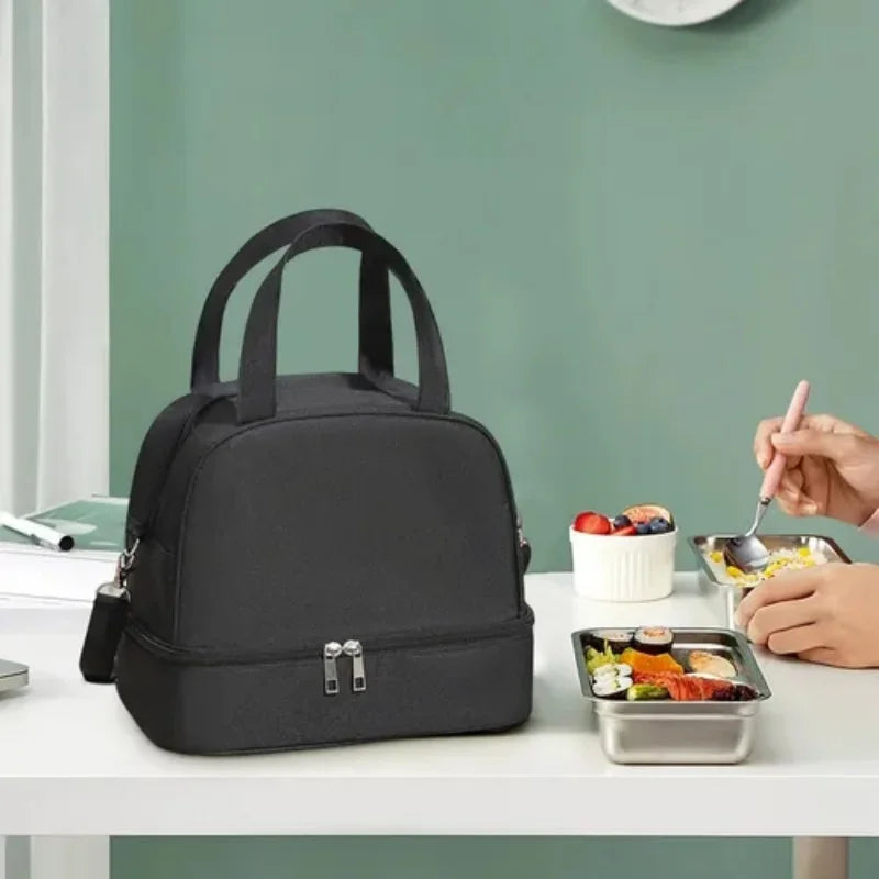 Bolsa de almuerzo, bolsa de almuerzo portátil de doble capa, bolsa aislada de gran capacidad, bolsa aislada para pícnic al aire libre, bolsa Bento