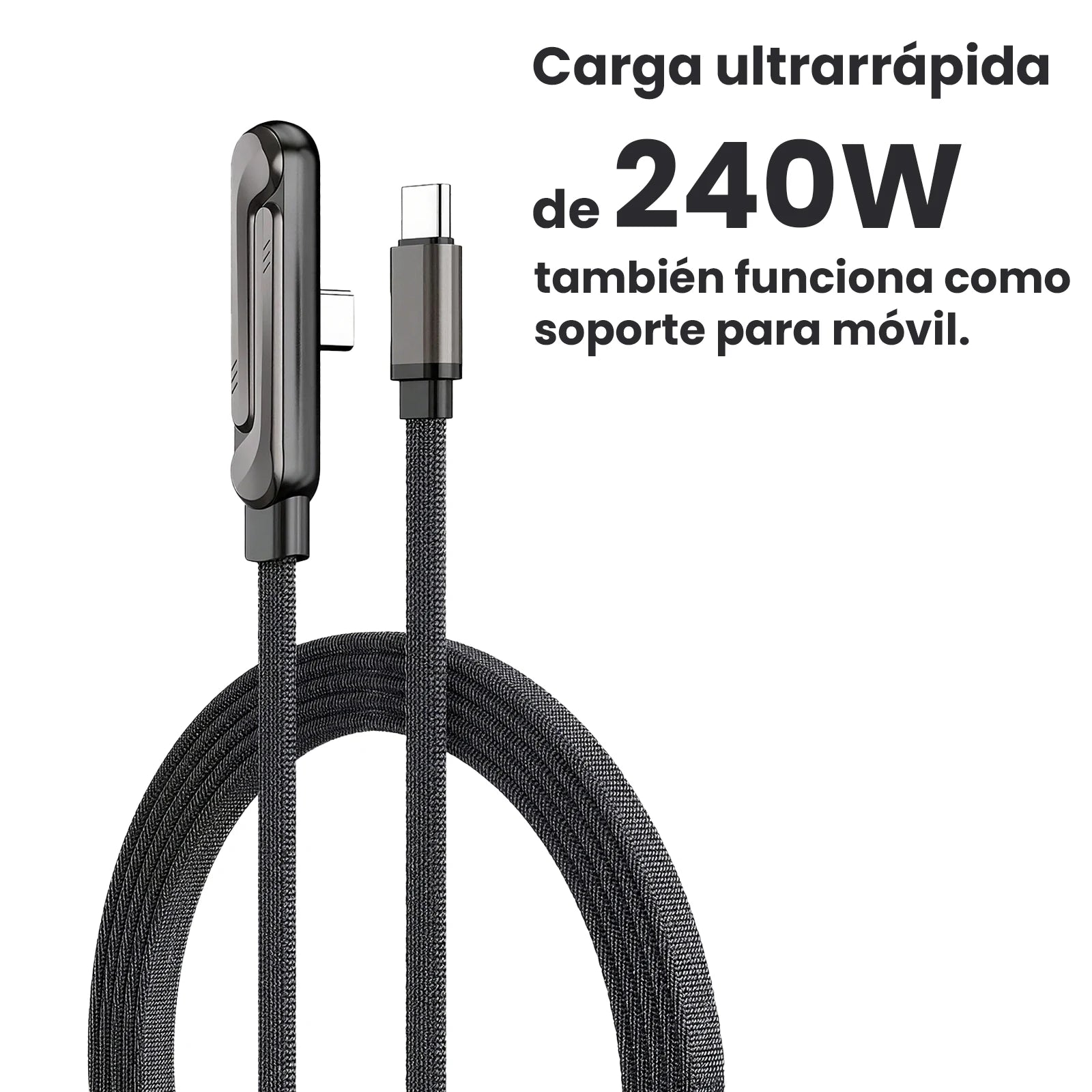 Cable tipo c carga ultra rapida reforzado Cable de Carga Rápida Tipo C a Tipo C de 240W, con Soporte Plegable para Teléfono, para iPhone 17/16/15, para Cargador Samsung
