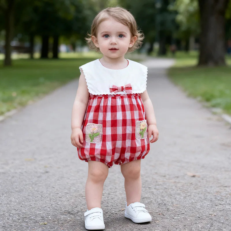 ZOETOPKID-Body para bebé de 0 a 24 meses, ropa sin mangas a cuadros con bordado Floral, de una pieza, para verano