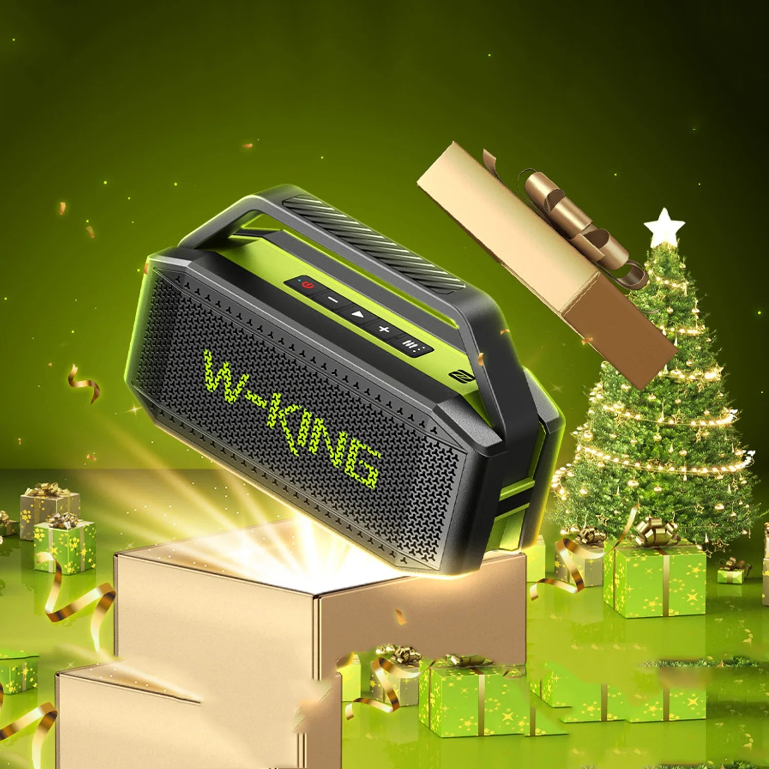 Altavoz Bluetooth W-KING D9-1 Verde, 100W Pico, 60W HD, IPX6, Portátil, Inalámbrico, Resistente al Agua, para Fiestas al Aire Libre, con 2 Subwoofers/Radiador Pasivo Extra Grande, Bajos Profundos, 40H, PowerBank, TF, AUX, E