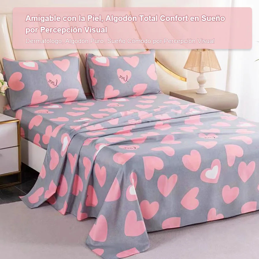 Set de ropa de cama lavable con estampado de corazones, 3/4 piezas: hoja, funda de edredón, fundas de almohada. Para camas individual, doble, extragrandes. Suave y cómodo.