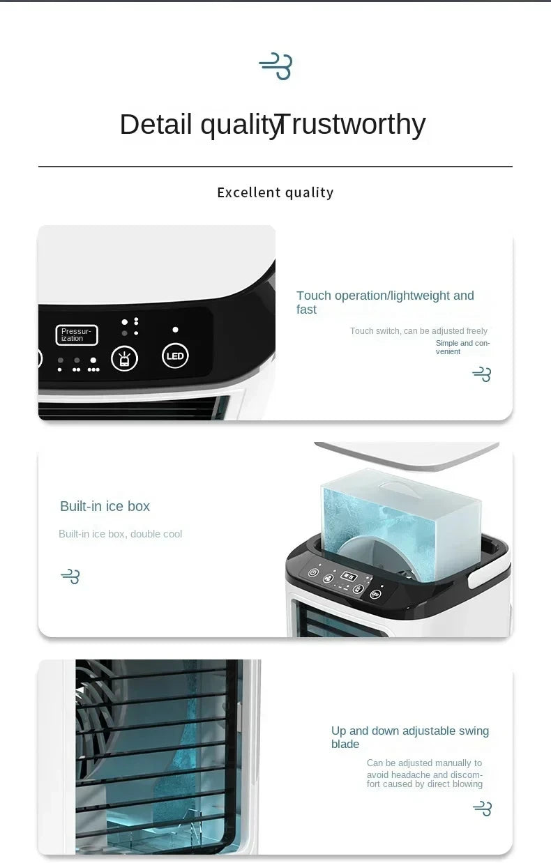 Ventilador Portátil con Aire Acondicionado HOMEFISH, Ventilador de Escritorio con Doble Pulverización Ultrasónica, 3 Velocidades, Silencioso, Enfriador de Aire, Luz Nocturna, Ventilador Eléctrico