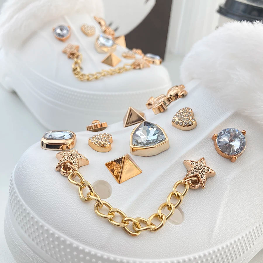 20 piezas de diamantes de imitación ostentosos, dijes desmontables, cadena de Metal, decoraciones para zapatos, adecuadas para Crocs Clog Bogg Bag, regalo de fiesta, Idea para niña