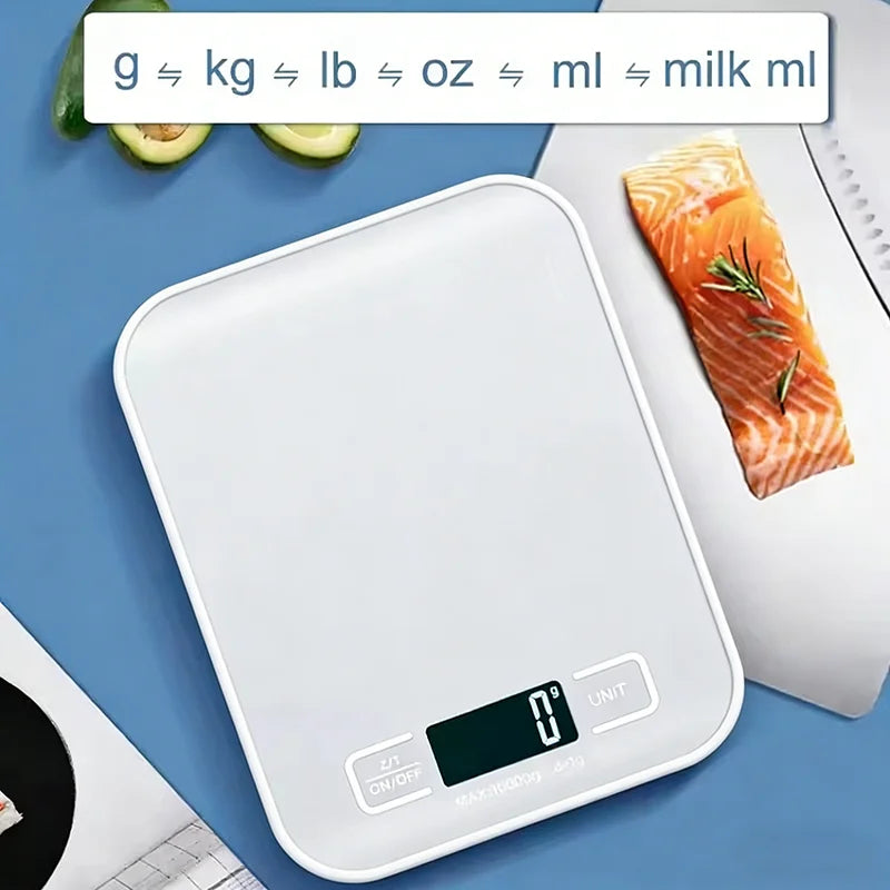 Báscula Digital de Cocina 10/5kg-1g con Pantalla LED, Panel de Acero Inoxidable, Báscula Electrónica para Pesar Alimentos, Snacks y Herramientas de Repostería
