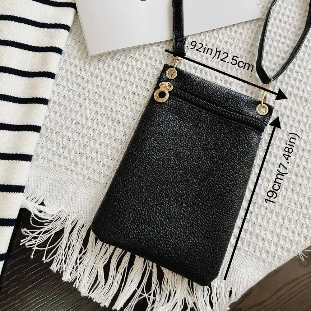 Mini bolso cruzado con patrón de Litchi de PU, carteras informales de Color dulce, bolsa de almacenamiento para teléfono móvil, bolso de hombro de un solo hombro