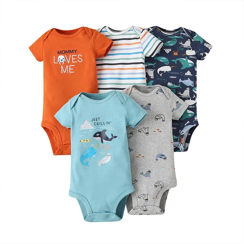 5 unids/lote de monos para bebé, ropa de verano, moda de algodón con estampado Floral, ropa para bebé recién nacido, niña y niño, mono bonito, trajes infantiles