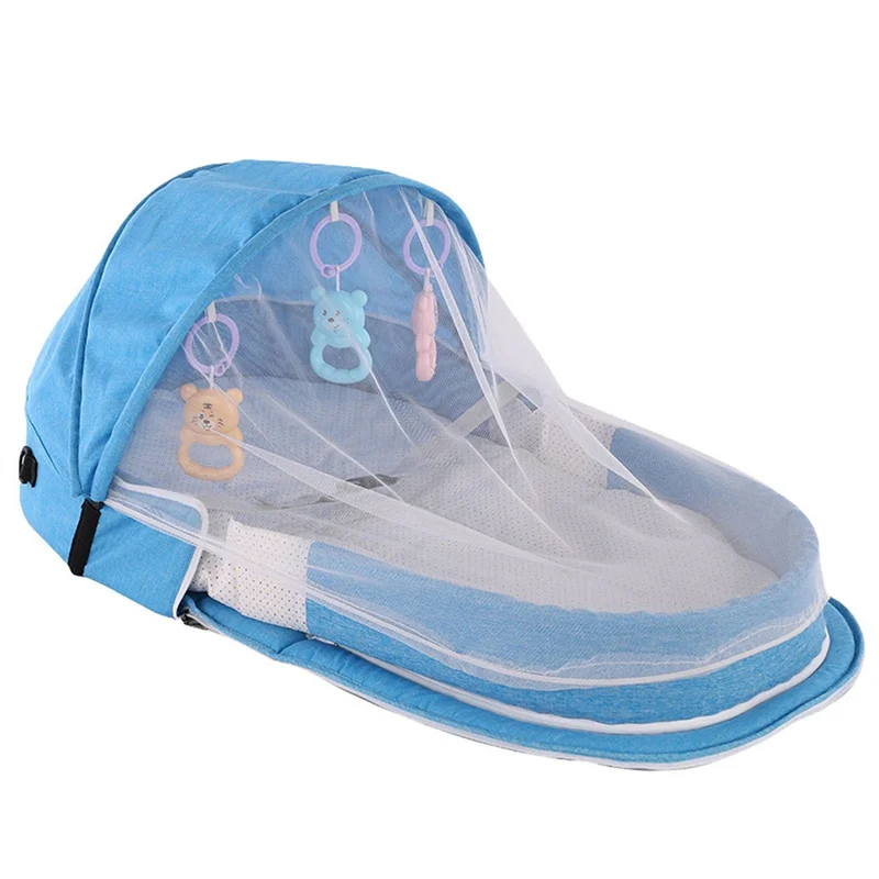 Cuna plegable portátil para bebé con red y toldo, cama nido para acampar, cuna para bebé