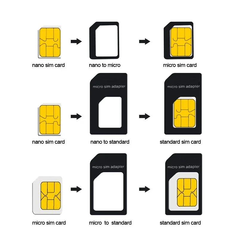 Kit Adaptador de Tarjeta SIM Micro Nano 4 en 1 con Aguja Expulsora para iPhone, Huawei, Samsung y Teléfonos Móviles Inteligentes