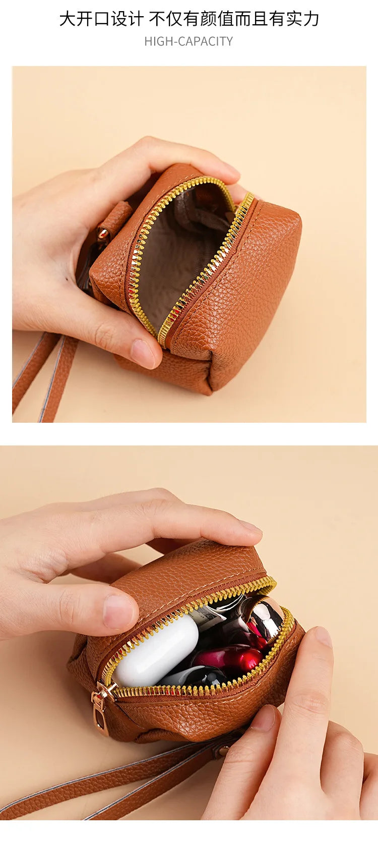 Nueva Mini Bolsa de Monedas para Mujer, Portátil, para Guardar Lápiz Labial, Monedero de Cuero PU de Moda, con Correa Antipérdida, Bolsa para Llaves, Tarjetero Pequeño