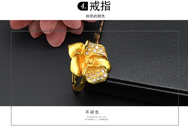 Juego de joyería nupcial de lujo en oro 24k Au999 para novias africanas y mujeres saudíes, collar, pulsera, aretes y anillo, 4 piezas, regalo.