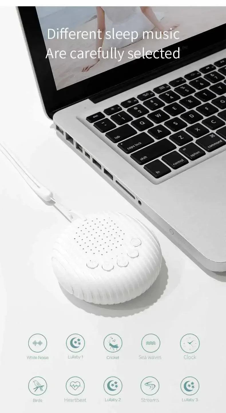 Máquina de Ruido Blanco para Bebés con 10 Sonidos Relajantes, Volumen Ajustable, Portátil, Batería Recargable Integrada