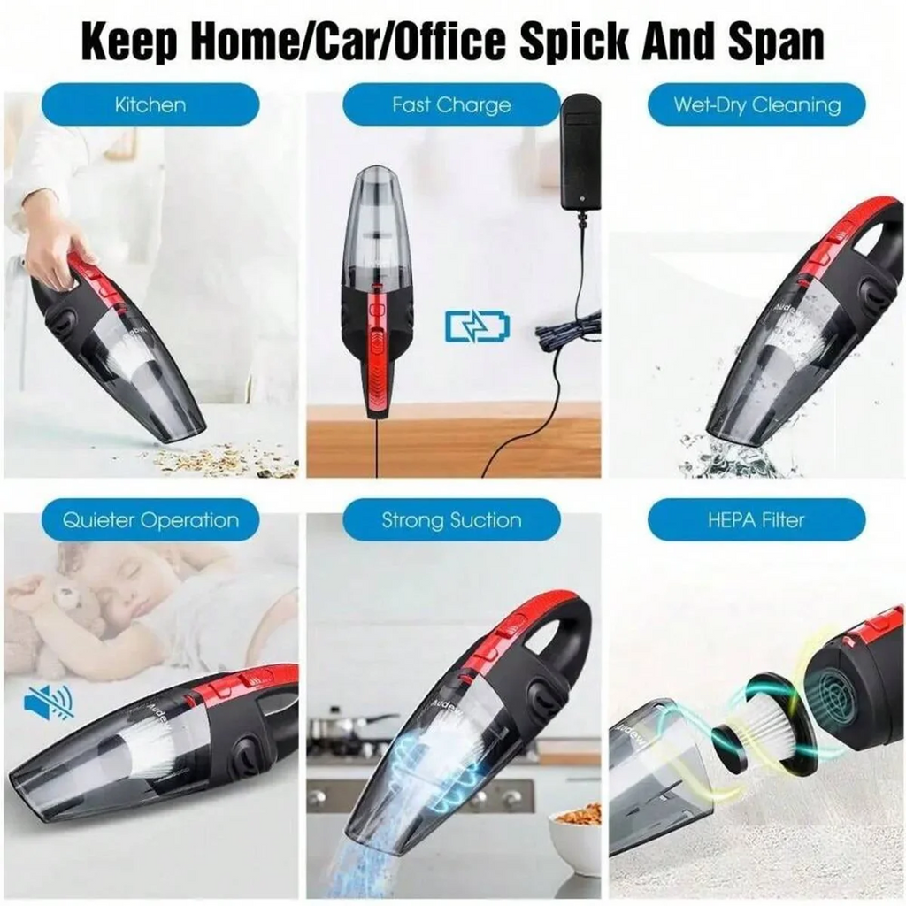 Aspiradora portátil con carga rápida en el vehículo, aspiradora inalámbrica portátil para el cabello de mascotas con fuerte atracción recargable