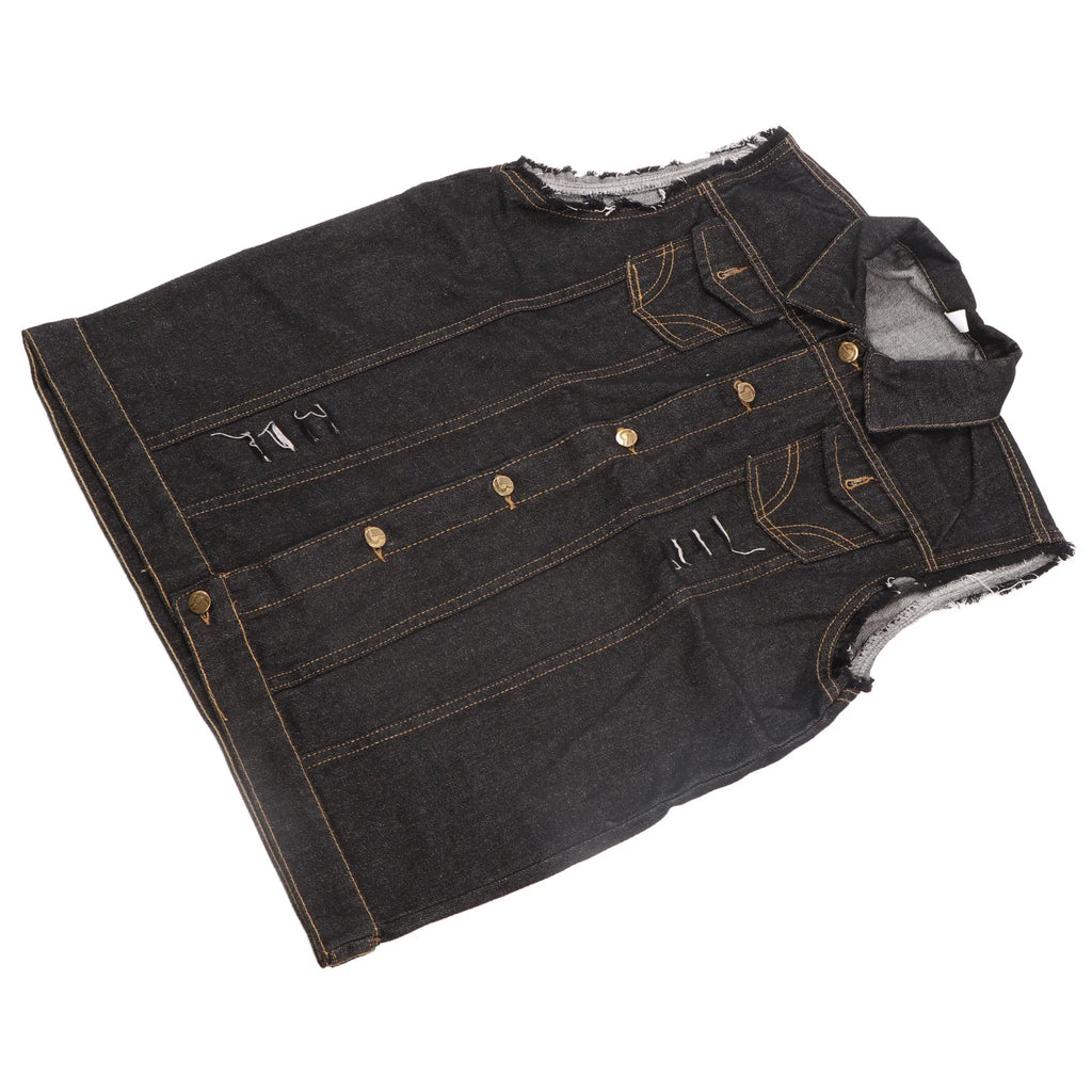 Chaleco Vaquero para Hombre, Cuello Vuelto, Sin Mangas, de Moda, con Botones, Estilo Casual