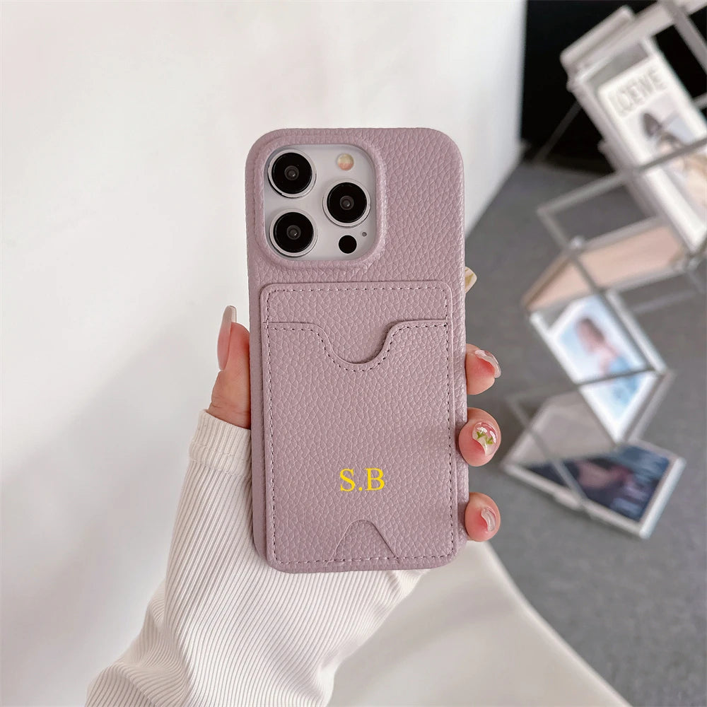Funda Retro personalizada con nombre de cuero para tarjetas, funda tipo billetera antigolpes para iPhone 15 14 13 12 11 Pro Max 14 15 Plus