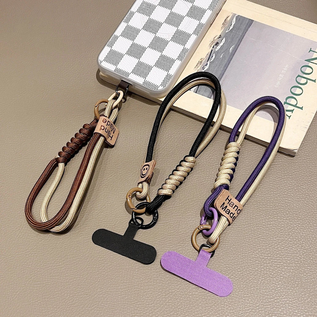 Cordón de teléfono tejido contrastante de estilo británico INS, funda de teléfono corta de mano a la moda, cuerda para muñeca, colgante para equipaje de muñeca, cuerda colgante