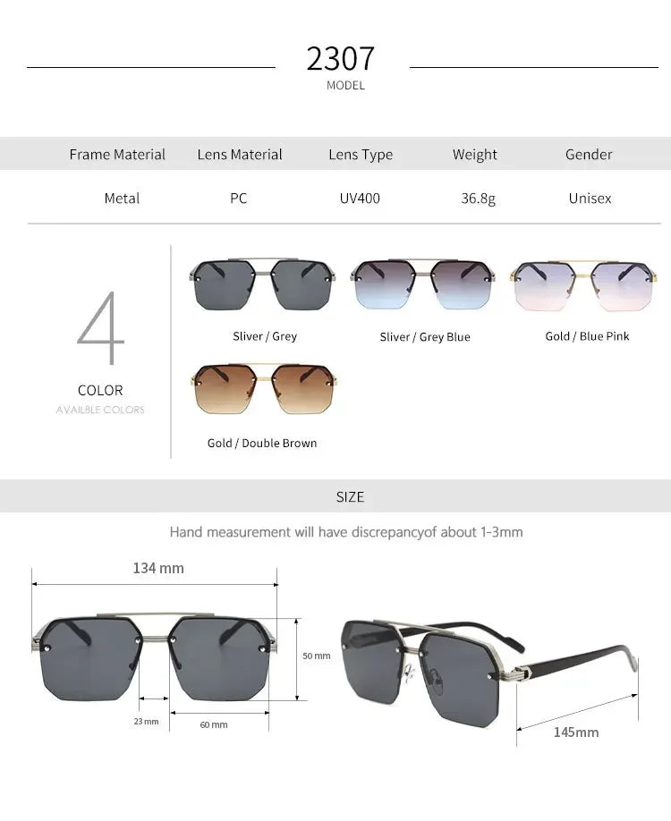 VBCX Gafas de sol de lujo a la moda para hombres y mujeres, gafas de sol retro para exteriores con protección UV400, gafas de sol unisex en 8 colores, gafas clásicas de medio marco