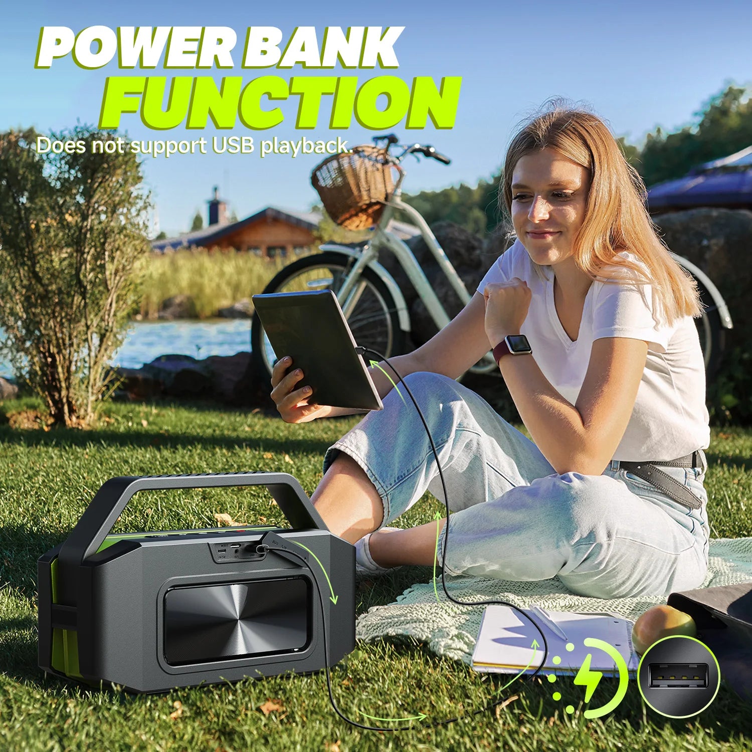 Altavoz Bluetooth W-KING D9-1 Verde, 100W Pico, 60W HD, IPX6, Portátil, Inalámbrico, Resistente al Agua, para Fiestas al Aire Libre, con 2 Subwoofers/Radiador Pasivo Extra Grande, Bajos Profundos, 40H, PowerBank, TF, AUX, E