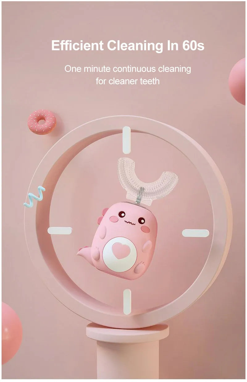 Cepillo de dientes eléctrico para niños, silicona de calidad alimentaria, Oral, carga Usb automática de 360 grados, cepillo de dientes inteligente para niños en forma de U