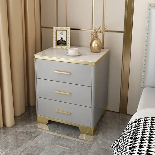 Mesita de Noche con Cajones, Mesa Auxiliar para Cama, Gabinete Blanco, Mesitas de Noche con Almacenamiento, Mueble Criado Mudo