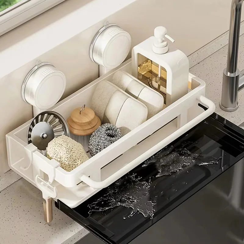 Estante de almacenamiento con ventosa, estante de almacenamiento montado en la pared sin perforaciones, ahorro de espacio, estante de almacenamiento para baño y cocina, soporte para esponja de cocina