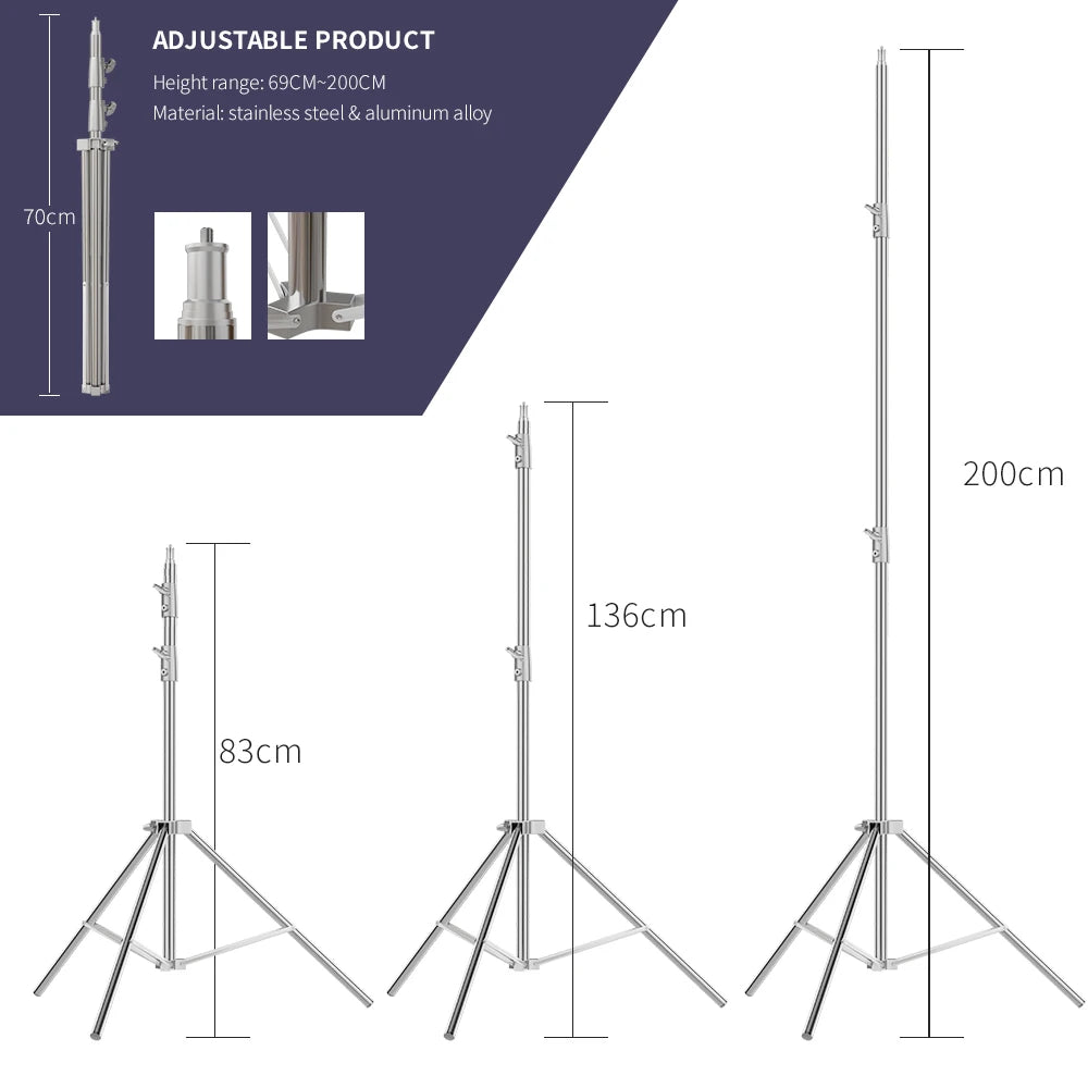 Trípode extensible SH de 190cm con tornillo y ruedas de 1/4, control remoto por Bluetooth para cámara DSLR, trípode de micrófono con luz de relleno para teléfono inteligente