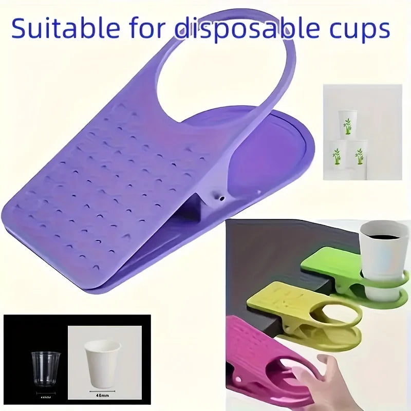 1 portavasos con clip, color aleatorio, clip para bebidas de mesa portátil de plástico duradero, adecuado para mesas y tablas