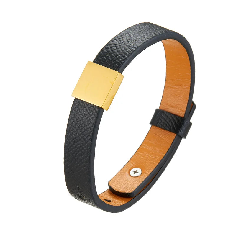 Pulseras de identificación ajustables de acero inoxidable, brazaletes de piel de vaca tallada personalizados gratis, correas de muñeca de cuero DIY para hombres y mujeres